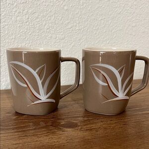 Matching taupe Winfield porcelain hand painted small mugs Dragon Flower vintage